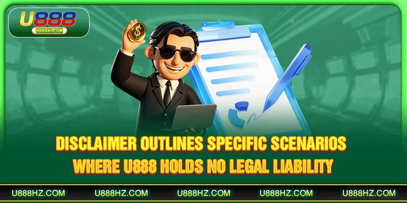 Disclaimer outlines specific scenarios where U888 holds no legal liability